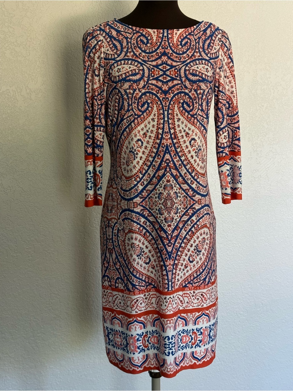 London Times Paisley Border Print Shift Dress Size 4